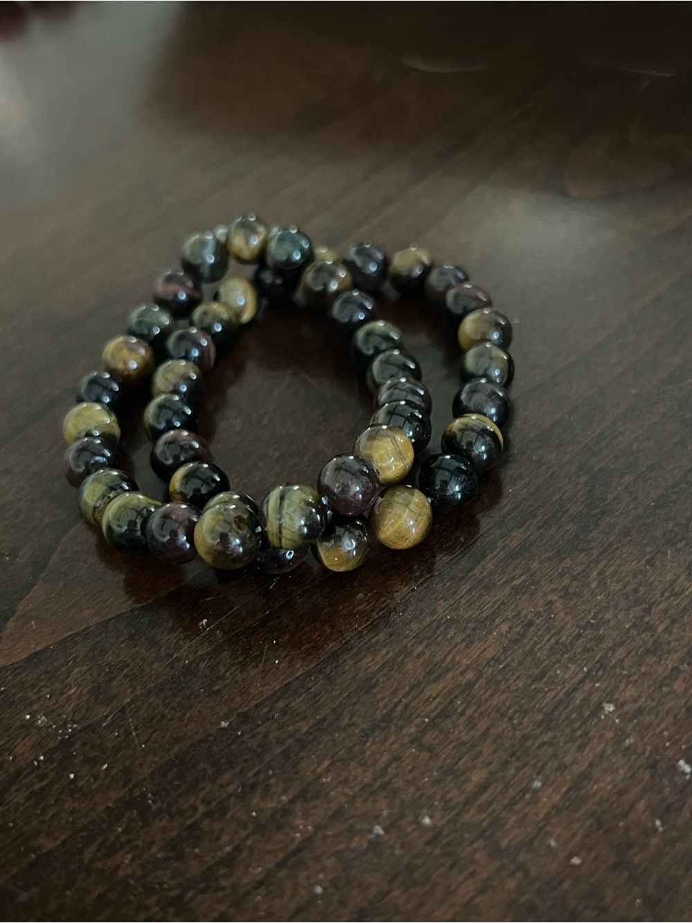 Source Unknown Tiger Eye & Black Bead Stretch Bracelet Duo